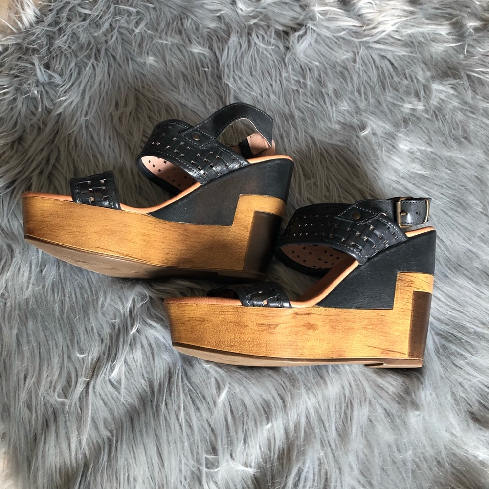 Black wedge platform sandals, size 8